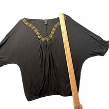 Windsor Black/Gray Womans Blouse Top With Brass Beads V-neck - $10.51