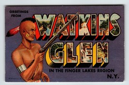 Greetings From Watkins Glen New York Large Letter Linen Postcard Finger Lakes NY - £8.20 GBP