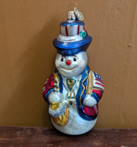 OWC Snowman Glass Ornament Old World Christmas Patriotic USA Flag Sax EUC - $18.29