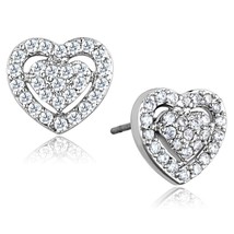 Silver Plated Cluster Simulated Diamond Heart Shaped Stud Women&#39;s Girl&#39;s Gifts - £53.26 GBP