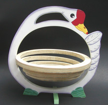 Decorative Goose Collapsible Wood Spiral Basket – NOS       - £11.00 GBP