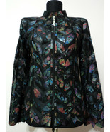Flower Pattern Black Leather Jacket Woman Coat All Size Zipper Short Light D4 - $225.00
