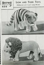 Vintage knitting pattern for Lion and Tiger toys. Bestway 930 PDF - $2.55
