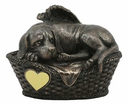 Angel Labrador Dog Sleeping In Wicker Basket Cremation Urn Pet Memorial Statue - £49.16 GBP