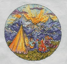 Sunset Cross Stitch Camping Pattern pdf - Hiking Embroidery Campfire chart - £6.37 GBP