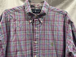 Ralph Lauren Button Down Shirt Pink Blue Plaid Long Sleeve Top Logo Men ... - $301.34 MXN