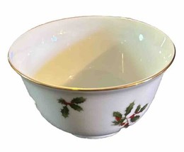 Gold Rim Porcelain Christmas Holly Berry Candy/Nut Dish - £6.02 GBP