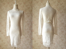 Ivory White Midi Lace Party Dress Women Custom Plus Size Slim Fit Lace Dress image 2