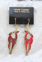 Art Deco Style Genuine Cloisonne Enamel Red Deer Earrings 1970s Vint. Ch... - $17.95