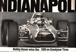 1968  GOODYEAR Tires BOBBY UNSER wins Indy 500 2-page Vintage Print Ad C4 - £19.31 GBP