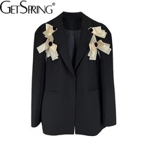 GETSPRING Women Blazer Bow Patchwork Color matching Black Blazers And Jackets Vi - £176.65 GBP