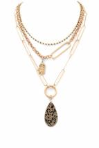 Fashion Casual Multi-Layered Goldtone Teardrop Stone Necklace Jewelry Ne... - £23.41 GBP