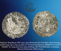 1544-1547 Angleterre King Henry VIII Ar Groat (4d) York Excellent État Troisième - £155.17 GBP