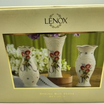 Lenox Classic Carved Spring Bud Vase Set of 3 Gold Trimmed Floral NEW in box - $24.55
