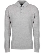Barbour Men&#39;s Thornbury Long-Sleeve Knit Polo Shirt - Grey Marl-Medium - £46.92 GBP