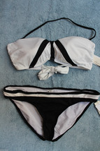 NWT Kenneth Cole New York Black White Bikini Halter Strapless Swim Suit XL 38 BC - £37.88 GBP