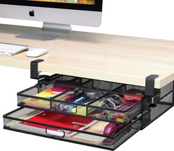 Clamp-On, Mesh Metal Desk Drawer Attachment, 2 Drawer Slide Out, On Desk Or - $43.97