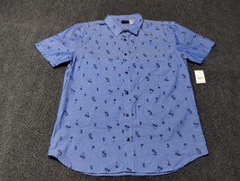 NWT Disney Shirt Adult Large Blue Denim All Over Print Short Sleeve Mick... - $27.77