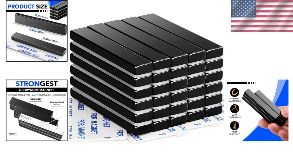 Durable Waterproof Neodymium Magnets with Double-Sided Adhesive - 60 x 10mm Item image 2