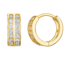 ADIRFINE 10K Solid Gold Two Row Round Cubic Zirconia Huggie Hoop Earrings - $118.79+