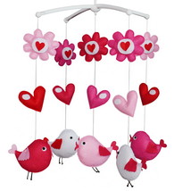 Pink Birds Flowers Hears Handmade Baby Boys Girls Musical Crib Mobile Nursery Mo - £72.67 GBP