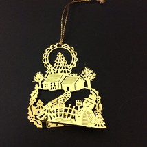Gold Tone Laser Cut 3D Ornament Filigree Snowman House Fence 3&quot; x 2.25&quot; - £6.02 GBP