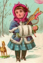Victorian Trade Card Sample Card - Design  No. 24 - Girl  in Snow With T... - £19.36 GBP