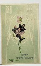 Happy Returns Delicate Purple Flowers Embossed 1907 Wales Center NY Postcard I5 - £2.95 GBP