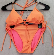 Victoria&#39;s Secret Bikini Set Women&#39;s M Orange Spaghetti Straps Drawstring Back - £17.58 GBP
