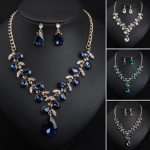 Crystal Pendant Necklace Earrings Wedding Party Jewelry Set Bridal Rhinestone - £20.10 GBP