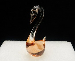 Art Glass Abstract Swan Figurine, Transparent Salmon, Shelf Decor, Paperweight - £15.36 GBP