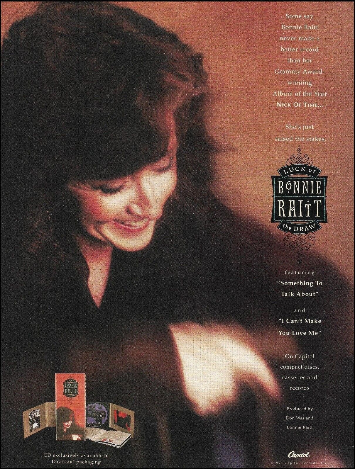 Bonnie Raitt Luck of The Draw 1991 Capitol Records album advertisement a... - $4.50