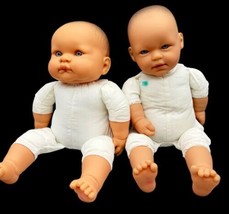 Berenguer JC Toys Lot 2 Baby Dolls 14” Cloth Body Vinyl Blue-Gray Eyes Outfits - £20.21 GBP