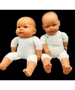 Berenguer JC Toys Lot 2 Baby Dolls 14” Cloth Body Vinyl Blue-Gray Eyes O... - £19.58 GBP