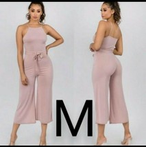 Pink Mauve Cami Strap &amp; Waist Tie Strap Wide Leg Fashion Midi Jumpsuit~ Size M - £25.00 GBP