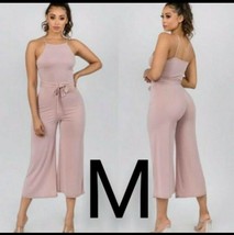 Pink Mauve Cami Strap &amp; Waist Tie Strap Wide Leg Fashion Midi Jumpsuit~ ... - £24.91 GBP