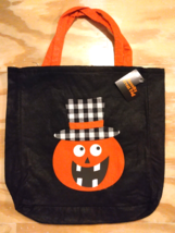 New w/Tag Laughing Pumpkin Felt 12x12 White Black Check Hat Trick Or Treat Bag - £9.48 GBP
