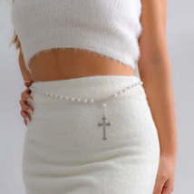 Pearl &amp; Silver-Plated Cross Pendant Waist Chain - £11.80 GBP