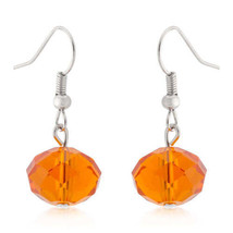 Precious Stars Silvertone Round Orange Faceted Crystal Dangling Earrings - £13.63 GBP