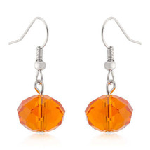 Precious Stars Silvertone Round Orange Faceted Crystal Dangling Earrings - £13.65 GBP