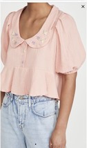 TACH Clothing NWT $150 Larina Top Blouse Shirt Hand Embroidered Pink Sz Xl - £37.30 GBP