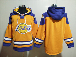 Men&#39;s Los Angeles Lakers Blank Yellow Lace-Up Pullover Hoodie - $1,425.21 MXN