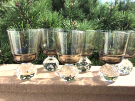 Controlled Bubble Wines Two Tone Clear Smoke Color Set 6 HAND BLOWN Mid Century - £85.95 GBP
