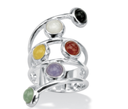 Round Multicolor Genuine Jade Bezel Set Ring Sterling Silver 7 8 9 10 11 12 - £159.83 GBP