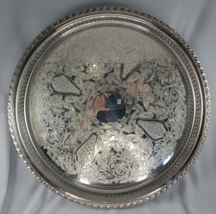 WM A Rogers Oneida Footed Round 15” Gallery Tray In Arcadia Pattern Silv... - $35.06