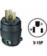 3 Prong GROUNDED PLUG rOund Black Rubber 3 wire 15a 125v Male LEVITON 515PR - $19.29