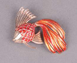 Marcel Boucher Vintage Goldfish Orange Enamel Gold Designer Brooch Pin 1006P - £205.42 GBP