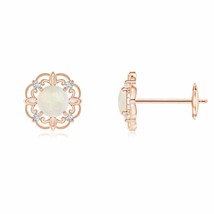 Opal Vintage-Style Stud Earrings with Diamond in 14K Gold (Grade-A , 4MM) - £343.46 GBP