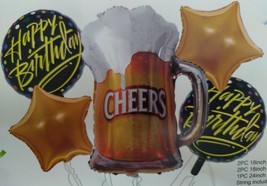 5 Pcs Balloons Bouquet Beer Cheers Fiesta Decoration Adult Happy Birthday Party - £12.07 GBP