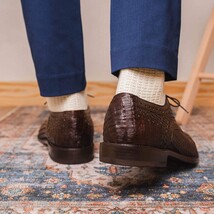 John Classic Oxford Woven Calfskin Genuine Caiman Crocodile Brown image 11